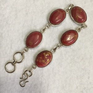 RED VARASCITE AND STERLING SILVER BRACELET