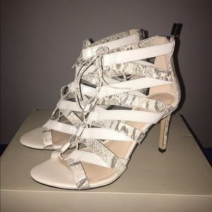 Snakeskin leather lace up booties