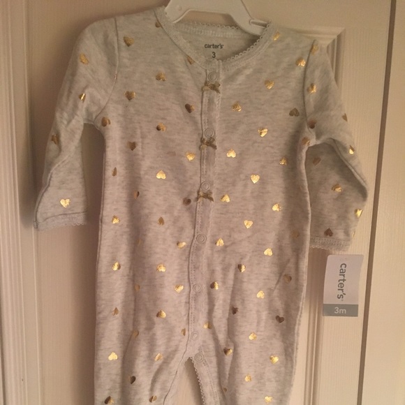Gray onesie with gold hearts - 3 months