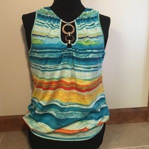 Silky multi colored tank with wooden circles