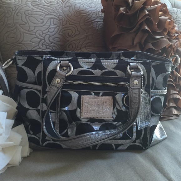 Black and silver coach bag