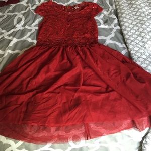 Red sparkly midi dress