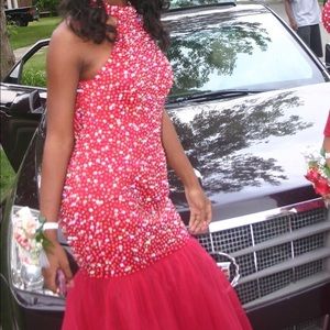 Red turtle neck sleeveless dress