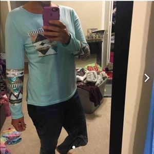 Long sleeve light blue sequin top