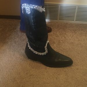 Black Cowboy Boots Glitz Sparkle Size 9