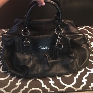 Large black leather coach bag