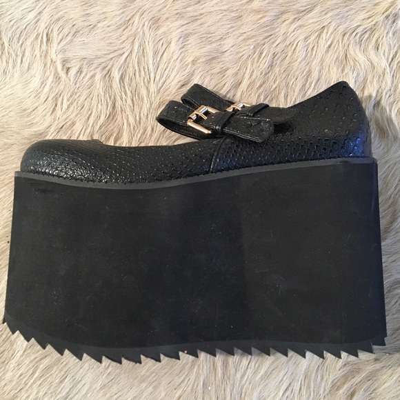 Kerol D Faux Black Snakeskin Mary Jane Platforms