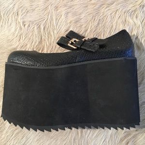 Kerol D Faux Black Snakeskin Mary Jane Platforms