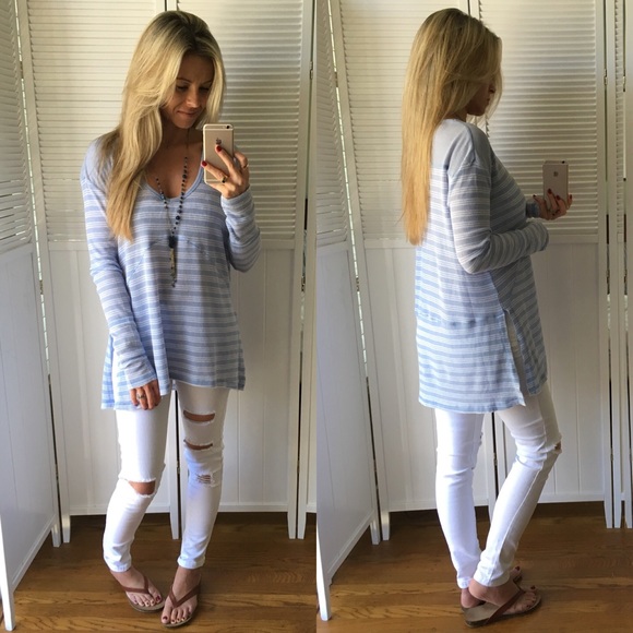 Sold• Baby Blue Stripe Waffle LS - Picture 3 of 4