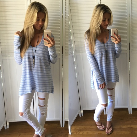 Sold• Baby Blue Stripe Waffle LS - Picture 4 of 4