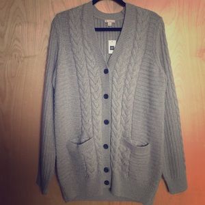Cable-knit grey GAP cardigan, size L -- NWT!!