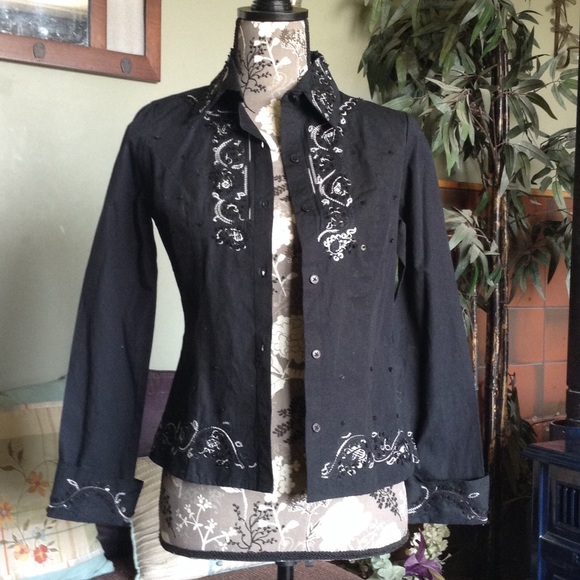 Black sequined button down