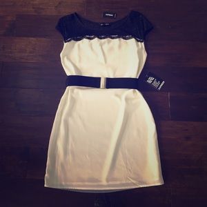NWT Express dress (ivory/grey) with lace size xs