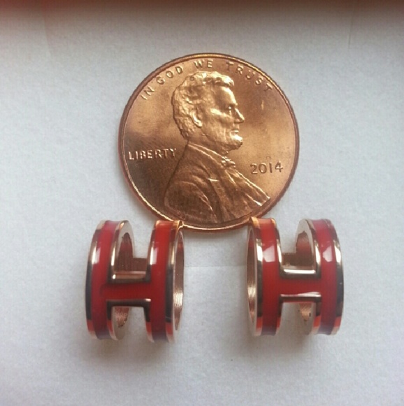 Hermes earing rose gold and red