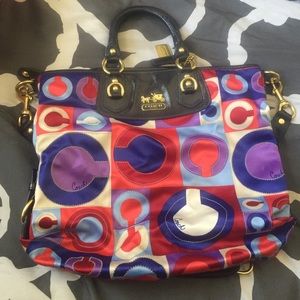 Top handle colorful coach bag with bag strap