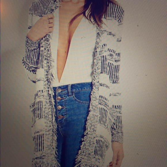 Black and white fringe cardigan
