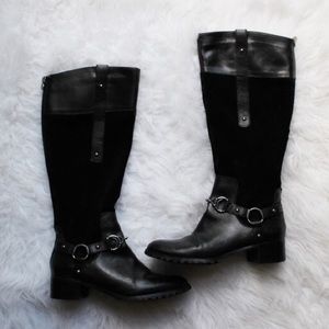 ETIENNE AIGNER Black Leather & Suede Riding Boots