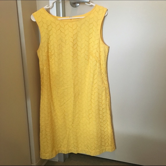 EUC Loft Yellow Eyelet Lace Sheath Dress Sz 6