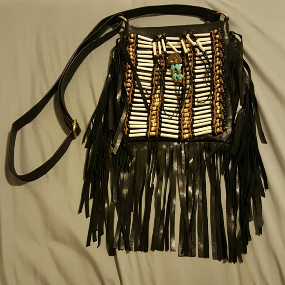 Leather fringe boho bag