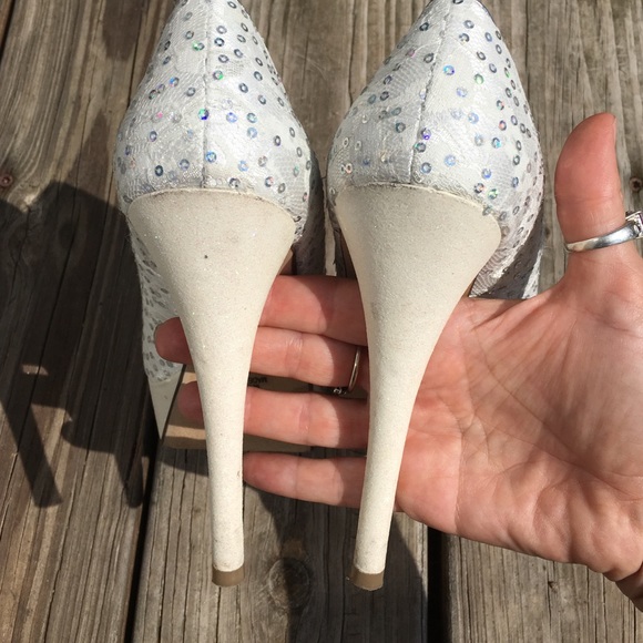 White sequin heels 5&1/2 inch heels - Picture 3 of 4