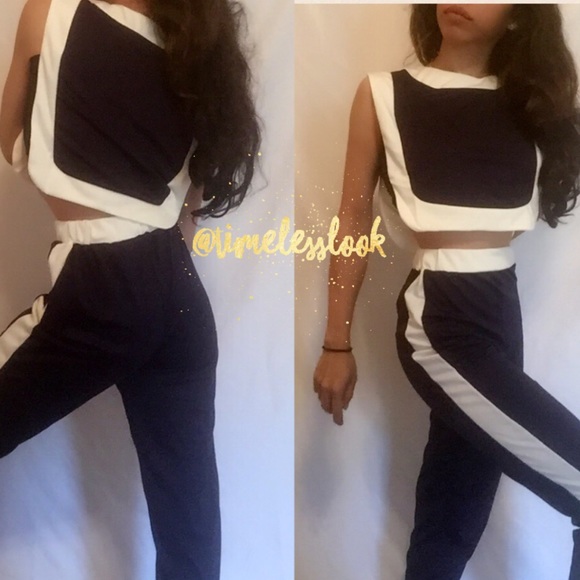 Stripe contrast high neck top and legging set - Picture 2 of 4