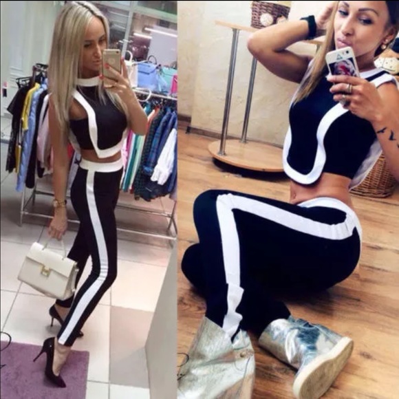 Stripe contrast high neck top and legging set - Picture 3 of 4