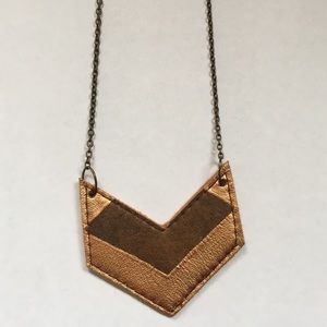 Reversible leather chevron necklace w brass chain