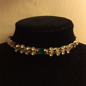 Gold toned vintage green gem choker
