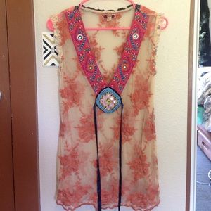 Colorful sheer free people sleeveless top Sz S