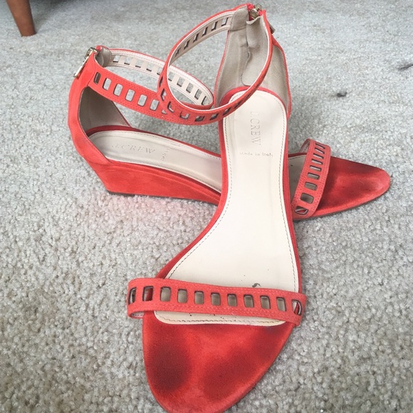 Orangey red j crew kitten wedge sandals