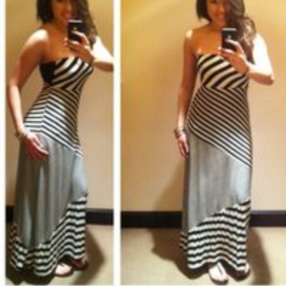 Black and White Striped Maxi with open back