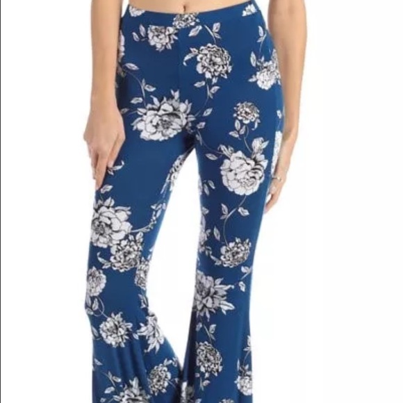 Pants - FINAL PRICE Blue Floral Wide Leg Pants NWT