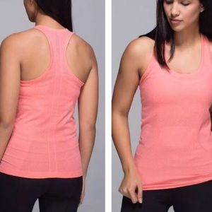 Lululemon swiftly top in grapefruit.
