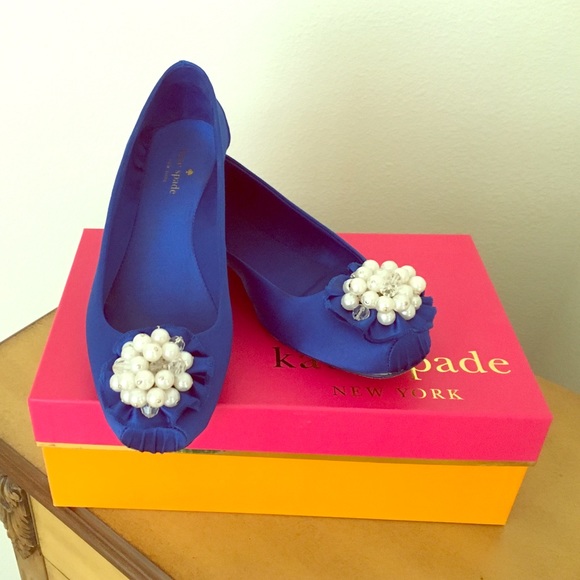 Kate Spade Fanna blue satin slippers