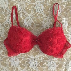 Sexy Red Lacy Rosette Bra 36C XOXO Lightly Padded