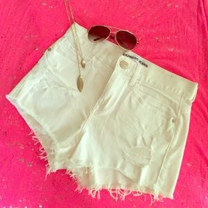 White Express Distressed Shorts