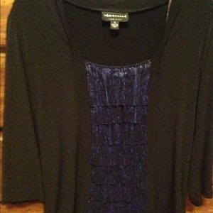 Black cardigan with blue shimmer attached tank