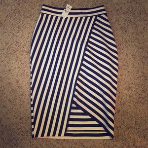 Express asymmetrical striped midi pencil skirt