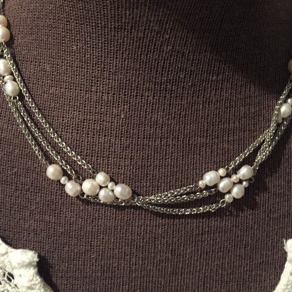 3 strand silver and pearl necklace