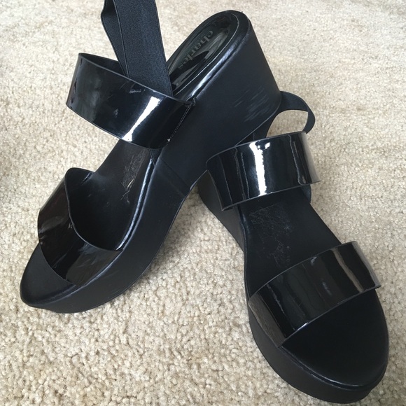 Black patent wedges