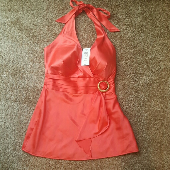 Cache orange  halter top. 92% silk and 8% spandex