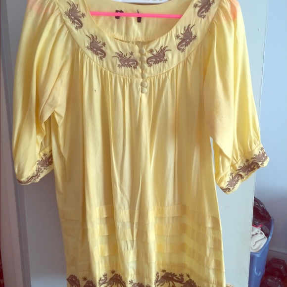 Pale yellow blouse with champagne floral design
