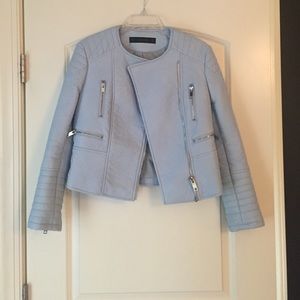 Zara Basic Light Blue Faux Leather Jacket