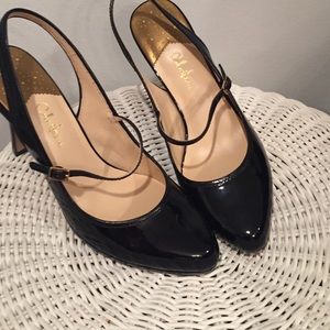 Cole Haan black patent leather slung backs