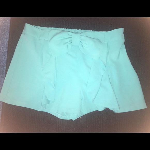 Turquoise High Waisted Shorts - Picture 1 of 3