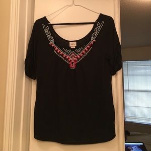 Black beaded short sleeved shirt, size L