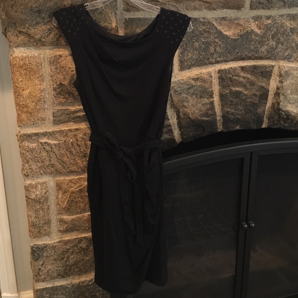 Eva Franco Stretch Black Belted Dress with Studs