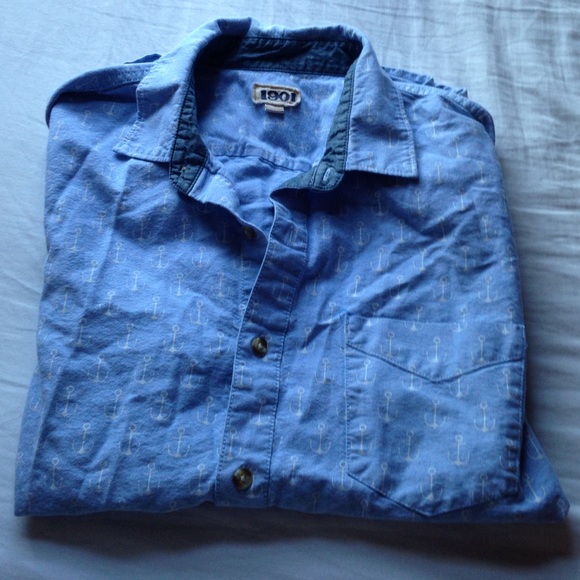 Men's anchor short sleeve button up