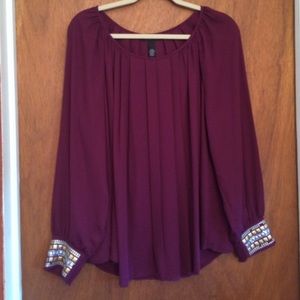 📢  Alfani Burgundy Long Slv Blouse 16W