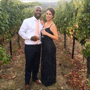 Adriana Papell navy beaded gown